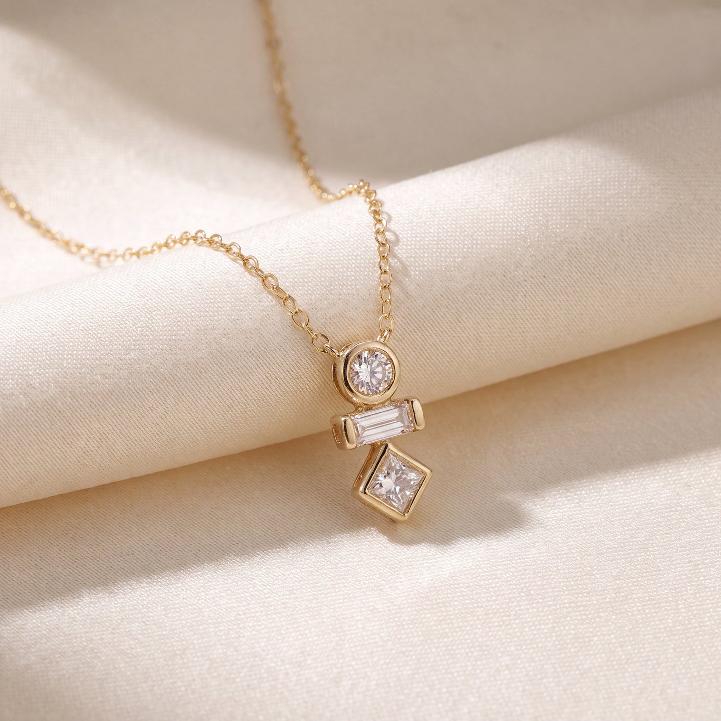 Multi-Shape Diamond Geometric Pendant in Yellow Gold