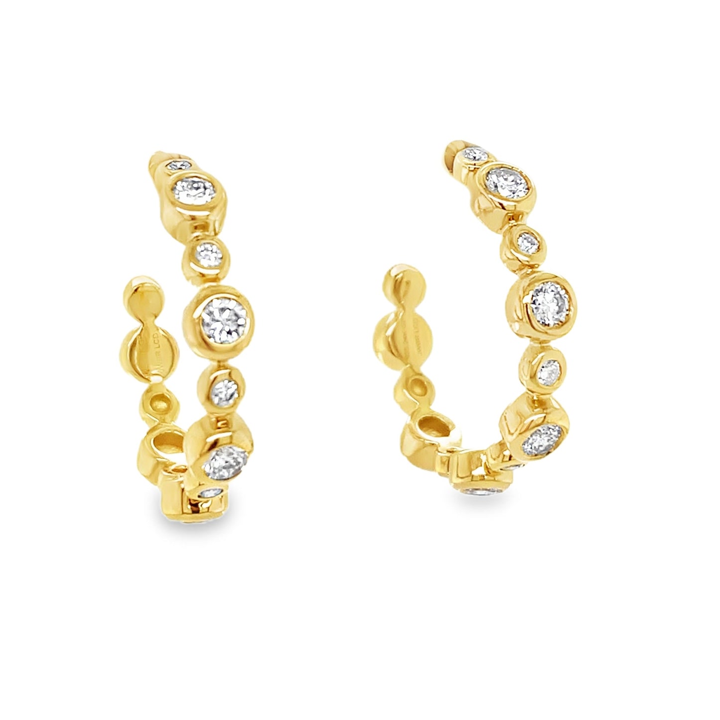 Yellow Gold Plated Bezel-Set Round Diamond Hoop Earrings