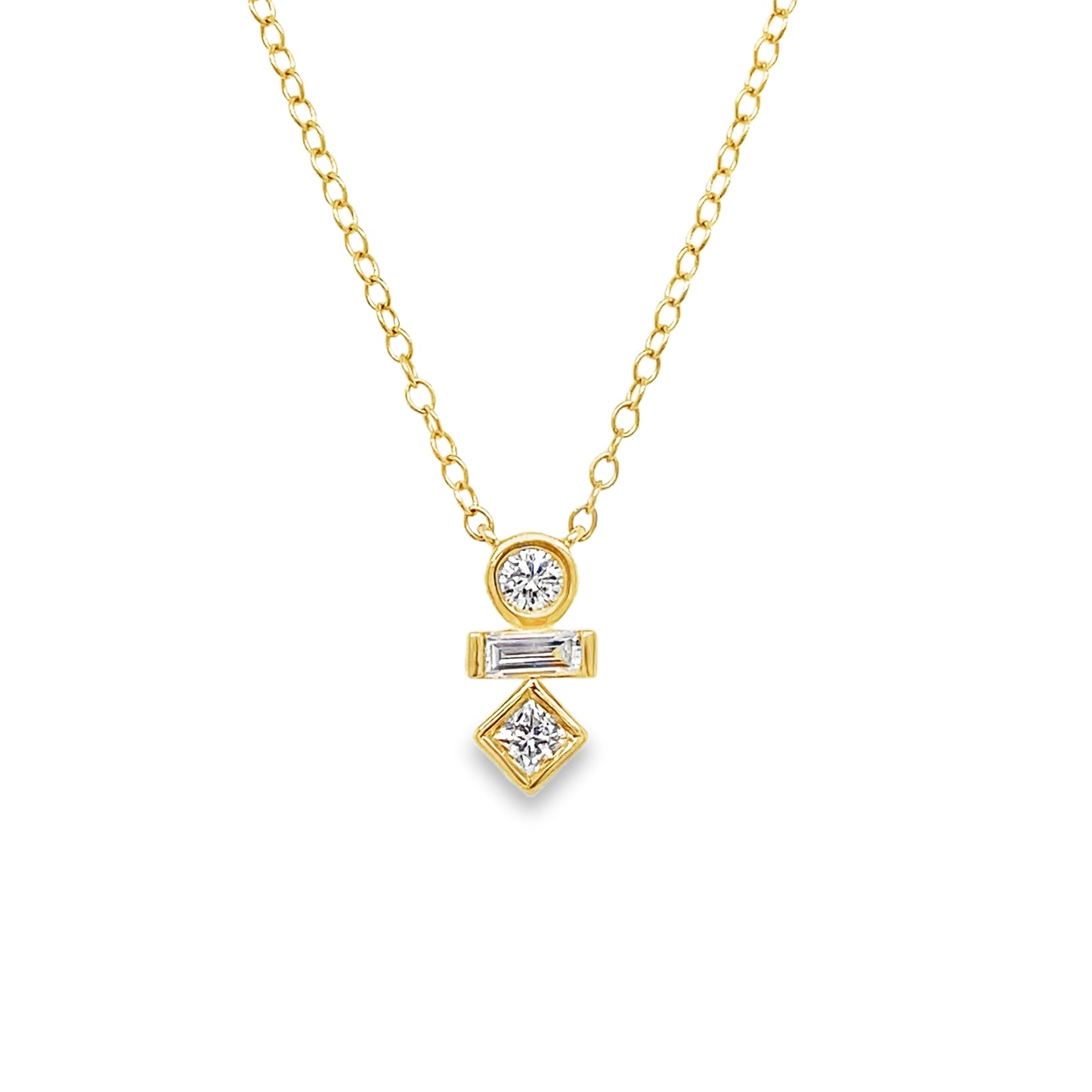 Multi-Shape Diamond Geometric Pendant in Yellow Gold