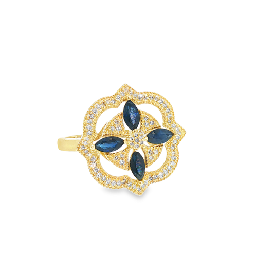 Yellow Gold Deep Blue Sapphire Ring