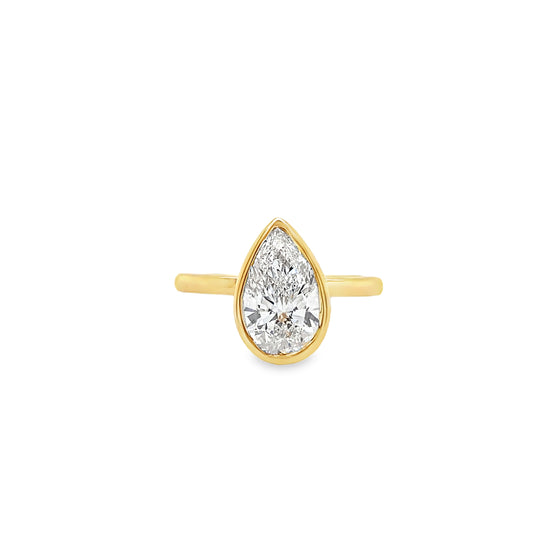Yellow Gold Pear Cut Diamond Bezel Solitaire Ring