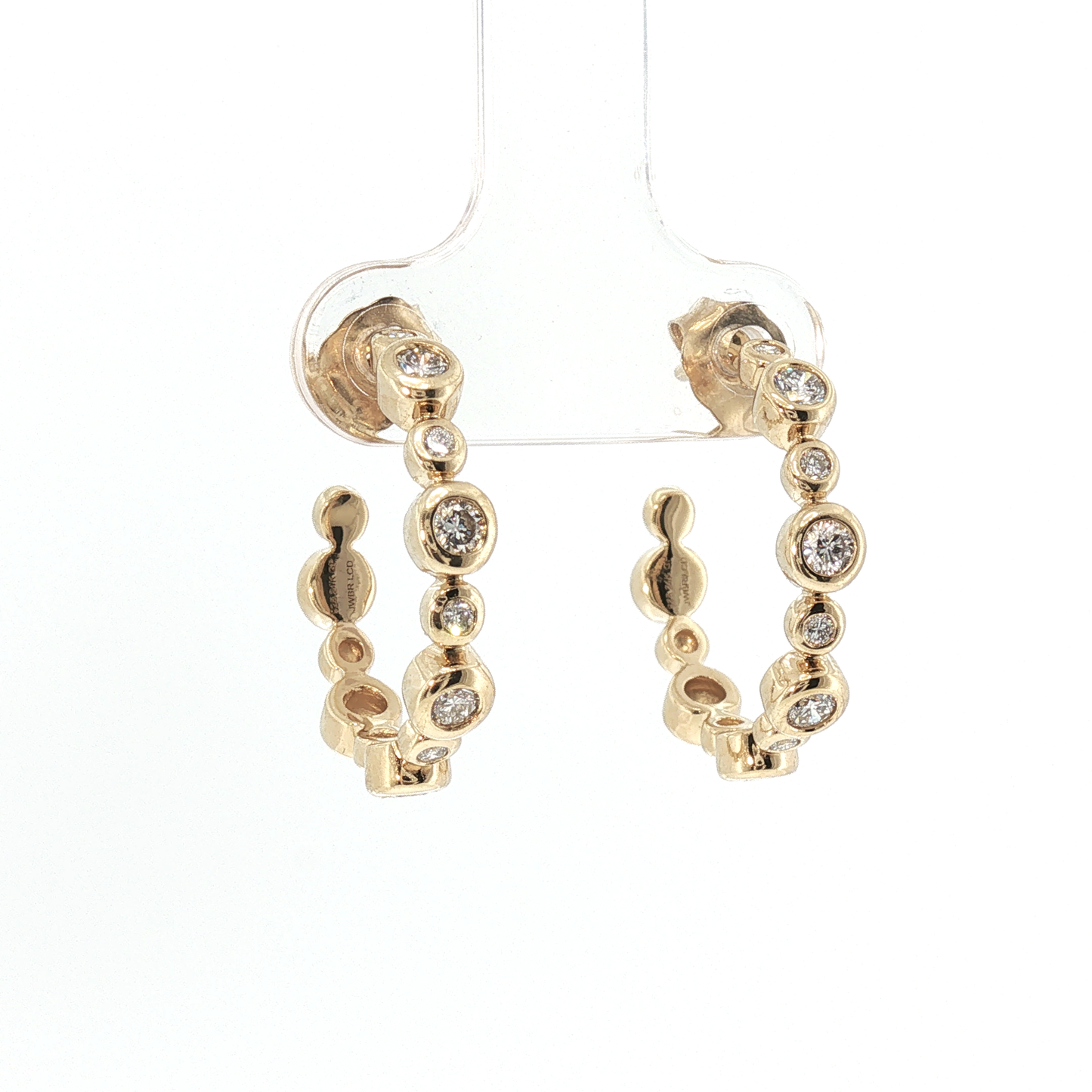 Yellow Gold Plated Bezel-Set Round Diamond Hoop Earrings
