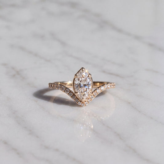 Marquise Diamond Chevron Engagement Ring in Yellow Gold