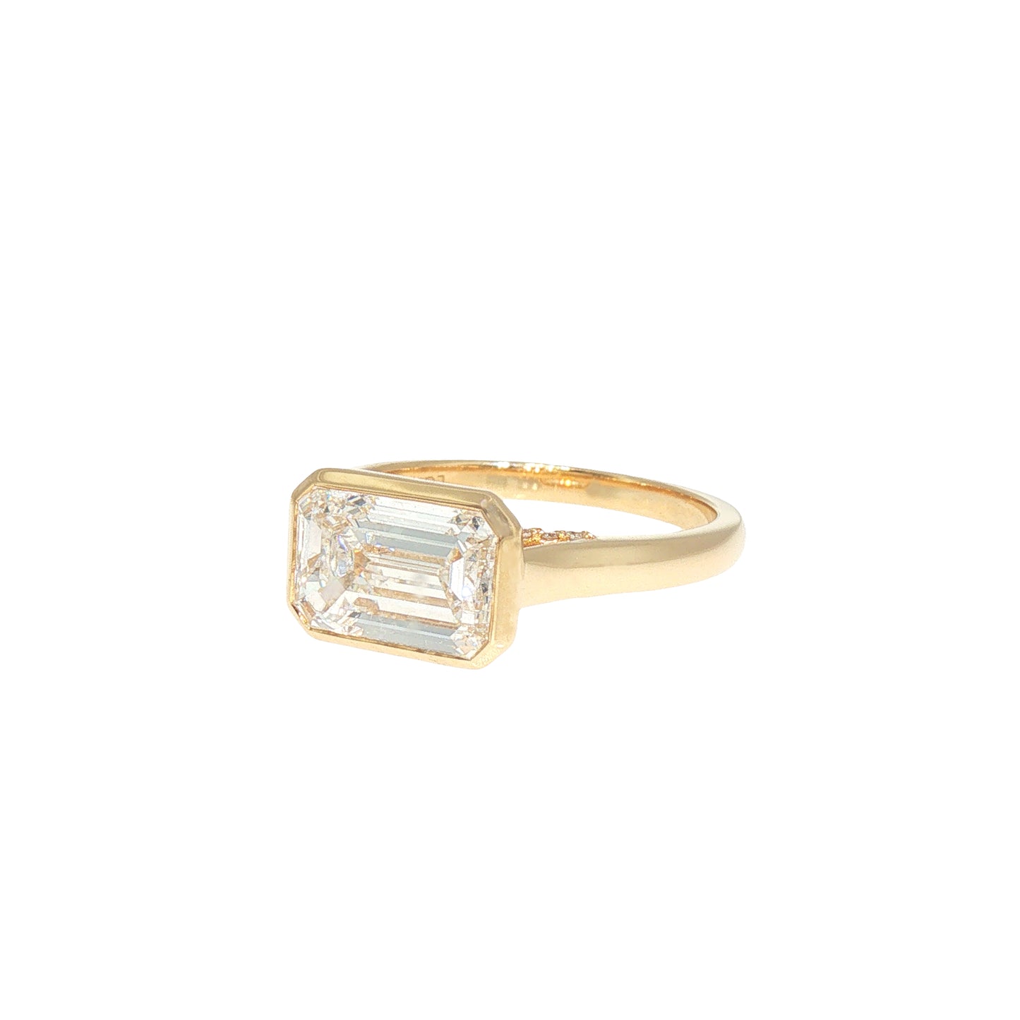 Yellow Gold Emerald-Cut Diamond East West Bezel Set Ring