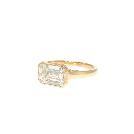 Yellow Gold Emerald-Cut Diamond East West Bezel Set Ring