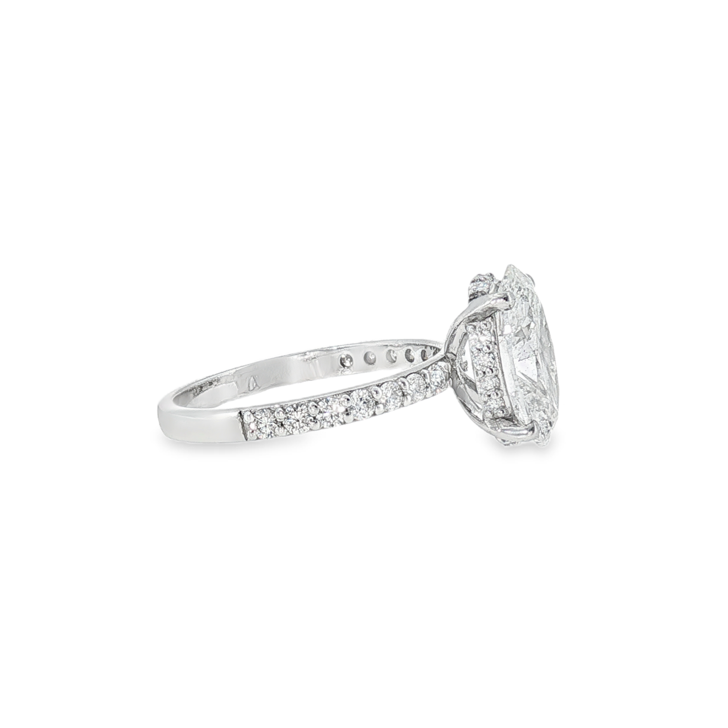 Oval Diamond Ring with Pavé Band — White Gold