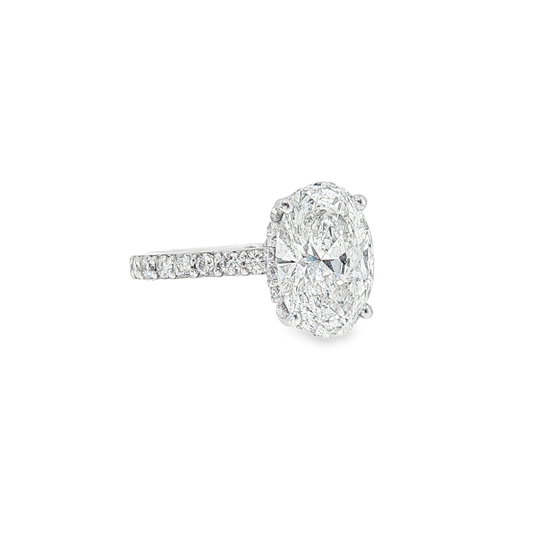 Oval Diamond Ring with Pavé Band — White Gold